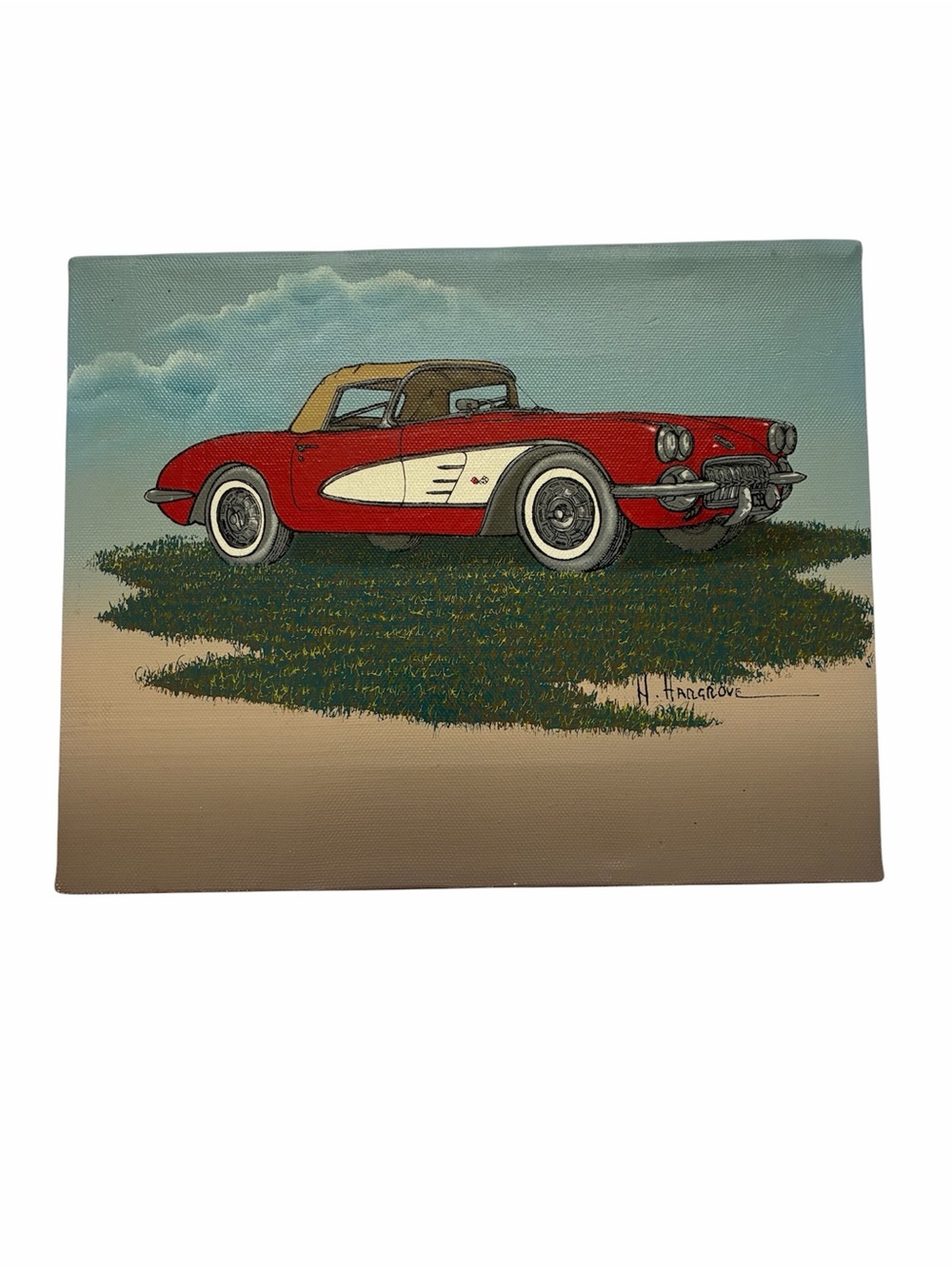 Vintage Red Corvette H Hargrove Print Canvas Art 8 x 10